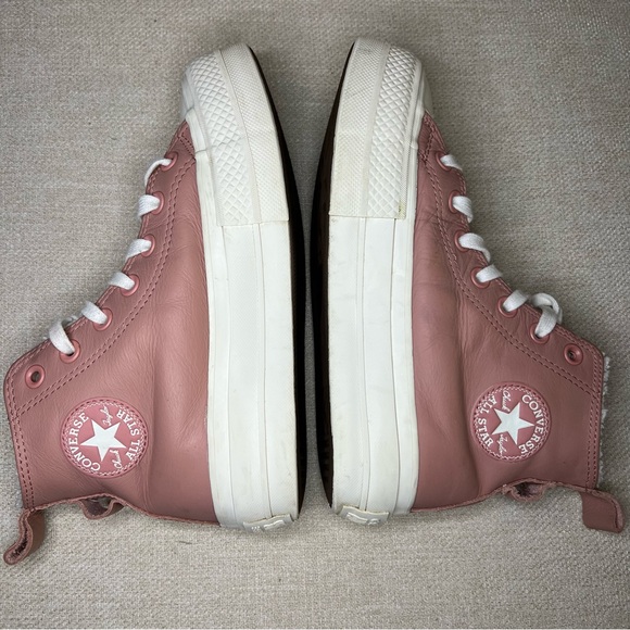 Converse  Platform Pink Leather  Fur Lining inside Sneakers Size 5 - Picture 4 of 7